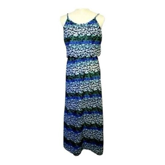 She's Cool Blue Multicolor Leopard Print Spaghetti Strap Summer Maxi Dress Small - Picture 2 of 8